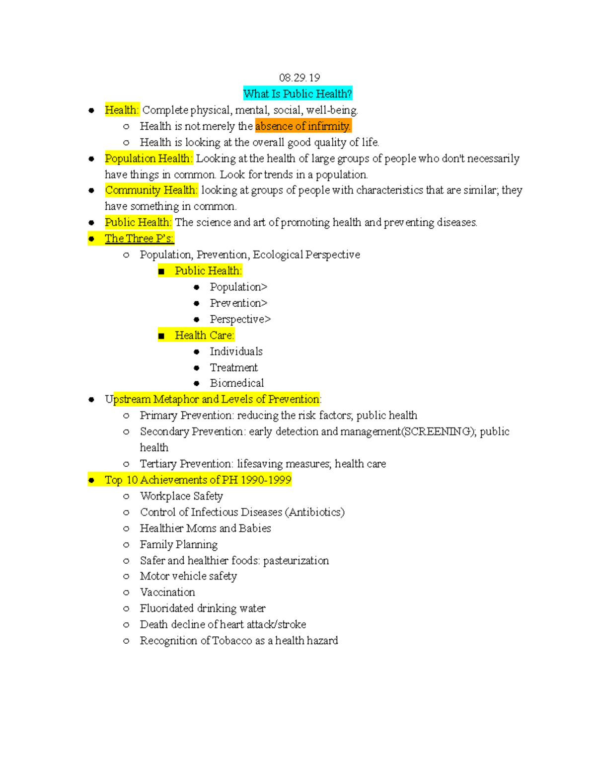 CHS Notes 2 - 08. What Is Public Health? Health: Complete physical ...