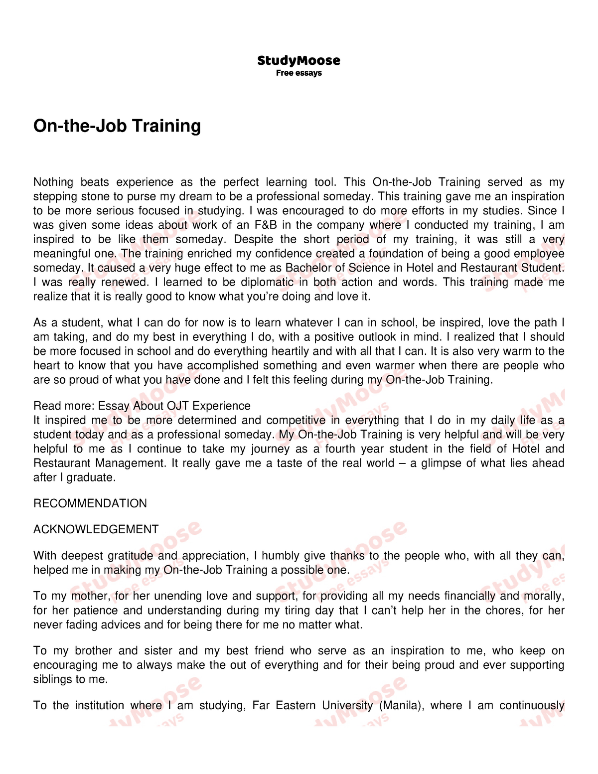 what is on the job training essay