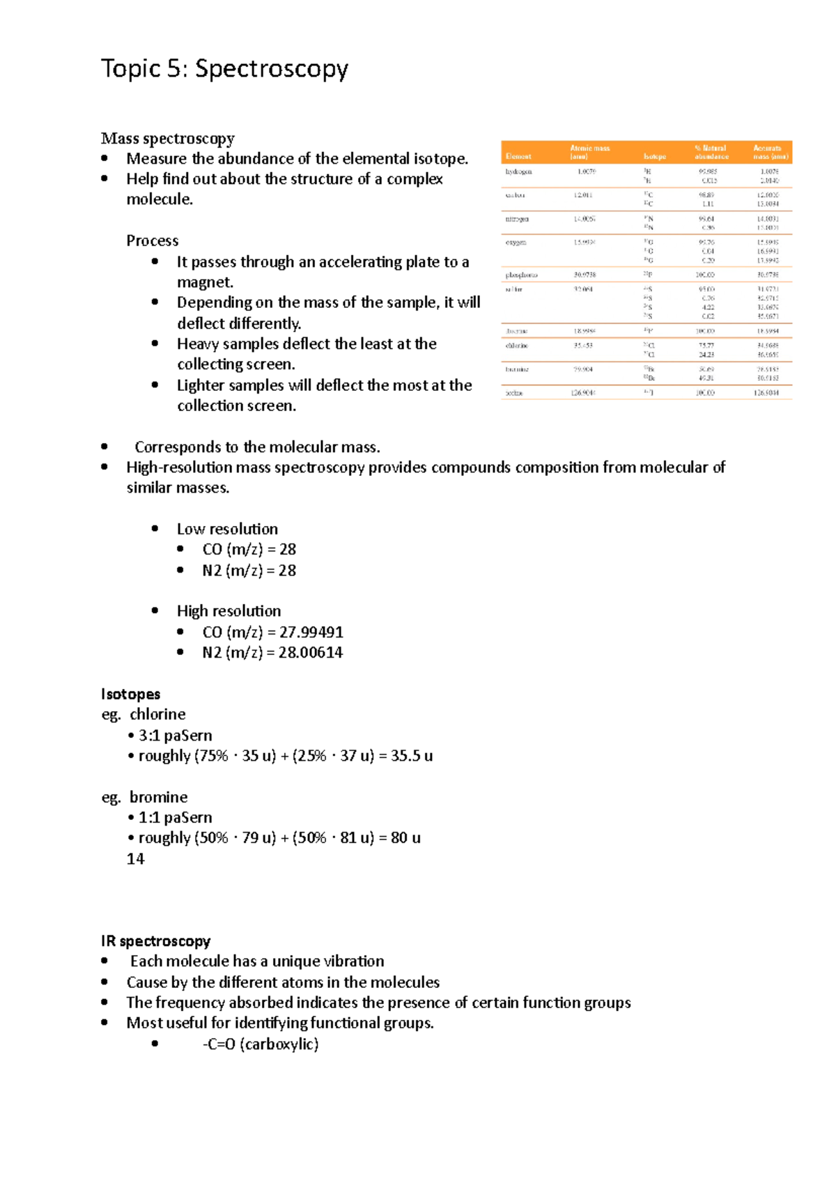 Topic 5- Spectroscopy - WEEK 5 - Mass spectroscopy Measure the ...