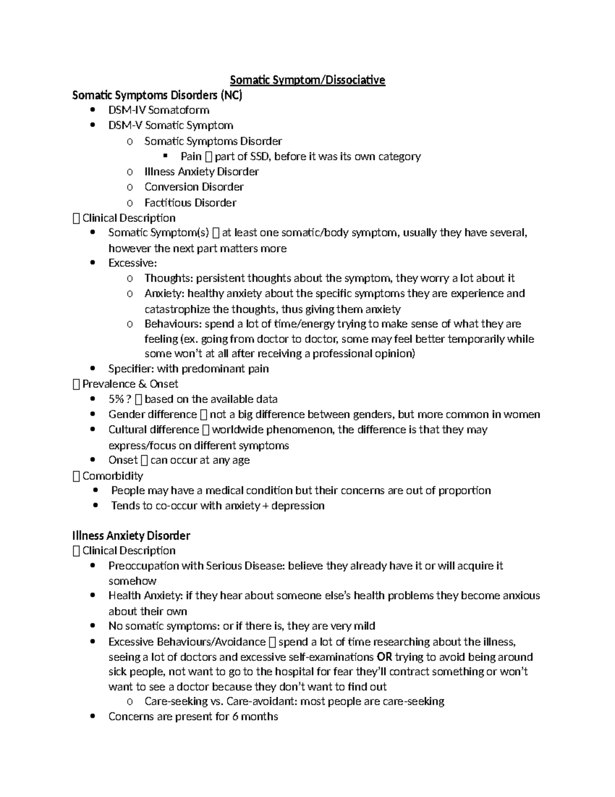 Abnormal psyvh notes part -1 - Somatic Symptom/Dissociative Somatic ...