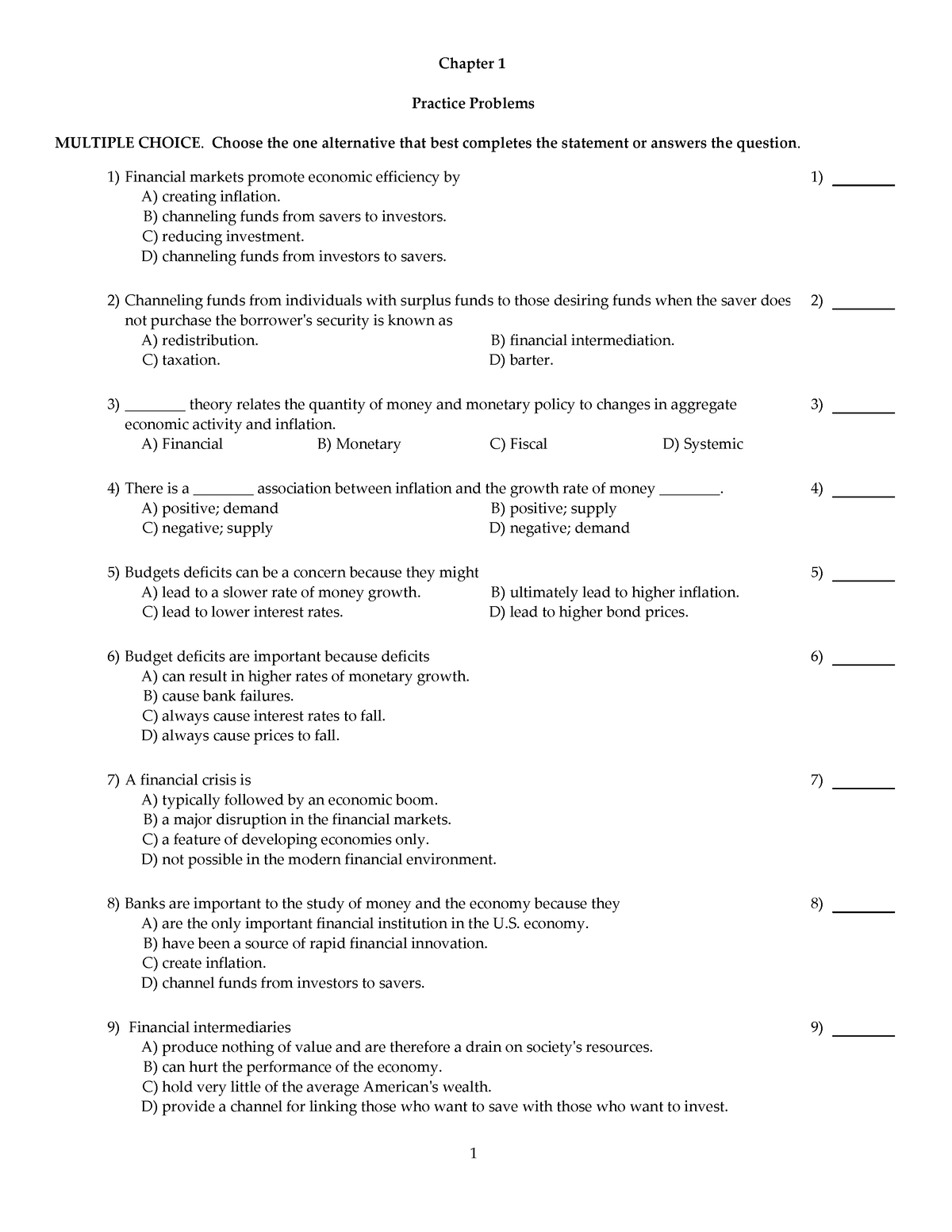 Chapter 1 - teacher - Chapter 1 Practice Problems MULTIPLE CHOICE ...