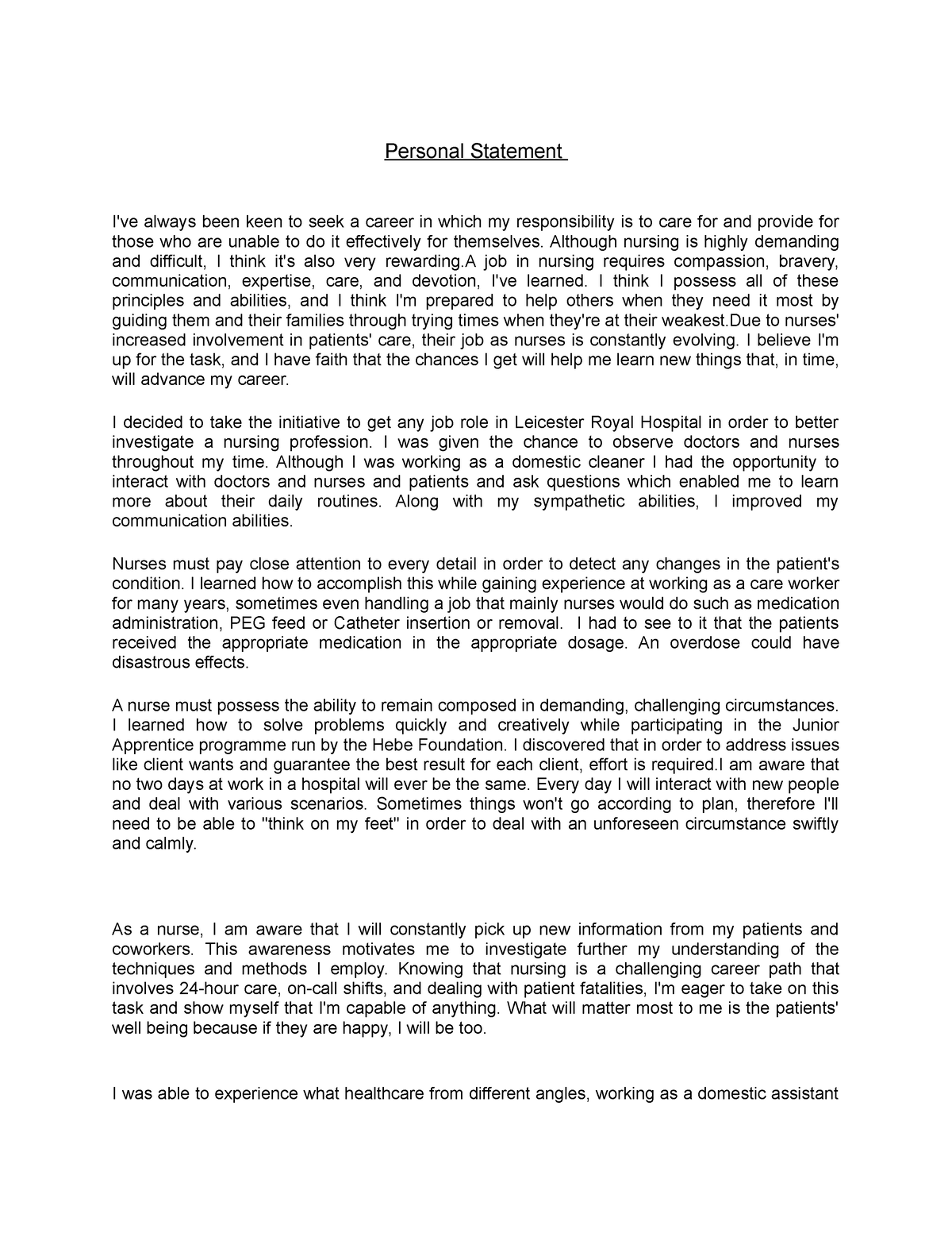 personal statement for university nurses