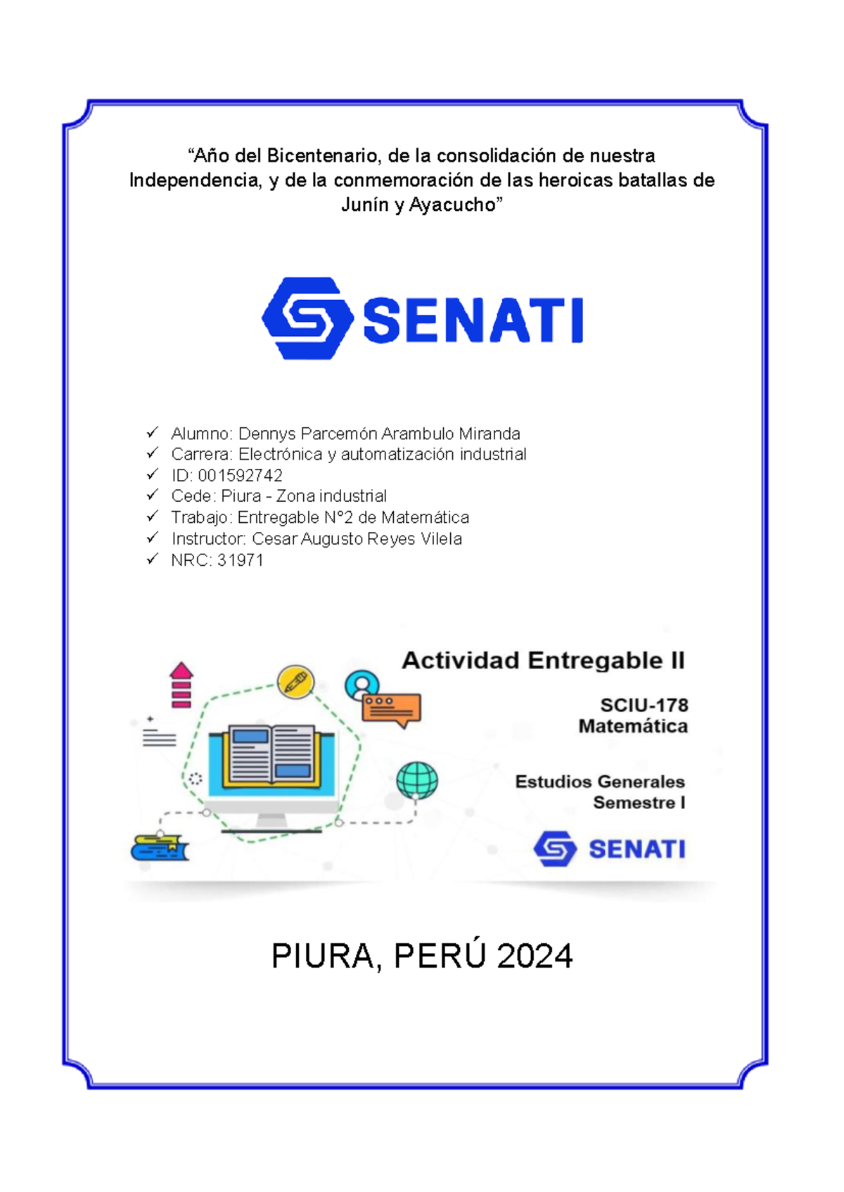 Matematica-Entregable N°2-Parcemón Arambulo Miranda - “Año del ...