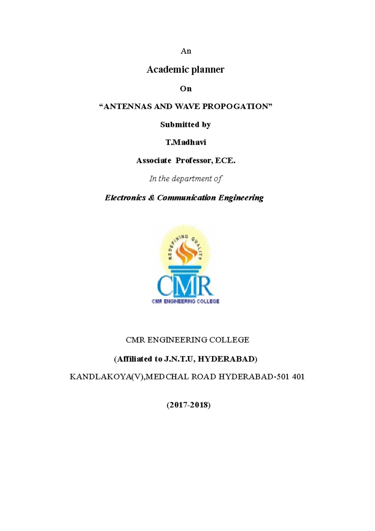 Antenna and wave propagation lecture notes An Academic planner On