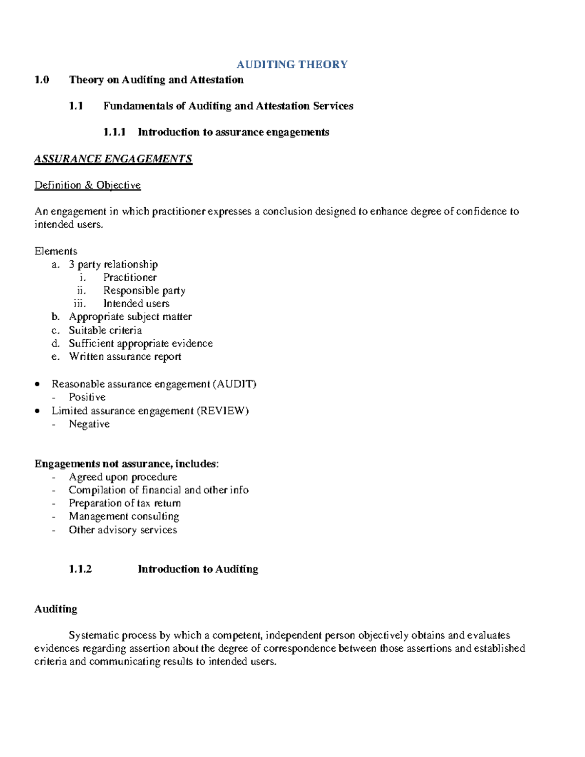 Auditing Theory LVL2 QE - AUDITING THEORY 1 Theory On Auditing And ...