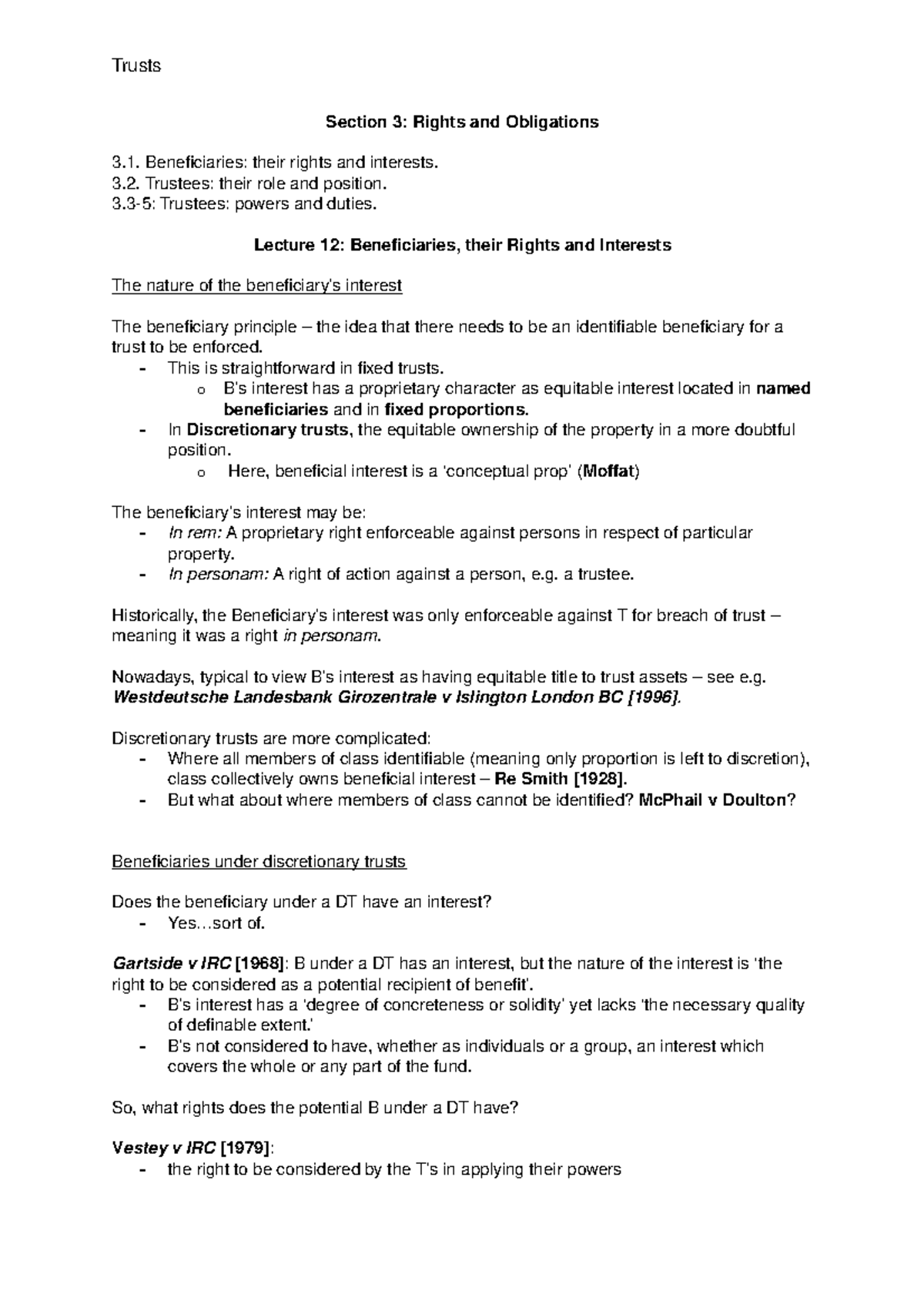 Rights And Obligations Of Beneficiaries And Trustees Section Rights And Studocu