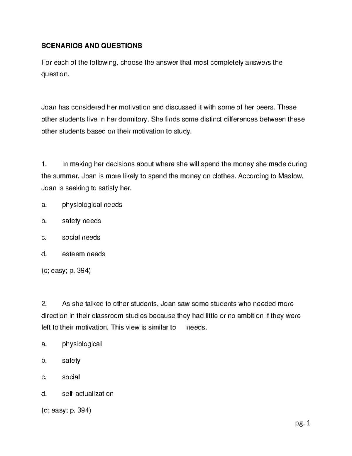 Scenarios AND Questions - SCENARIOS AND QUESTIONS For each of the ...