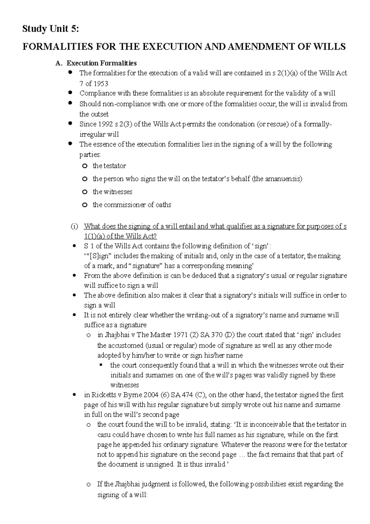 Study Unit 5 - Summary Law of Succession - Study Unit 5: FORMALITIES ...