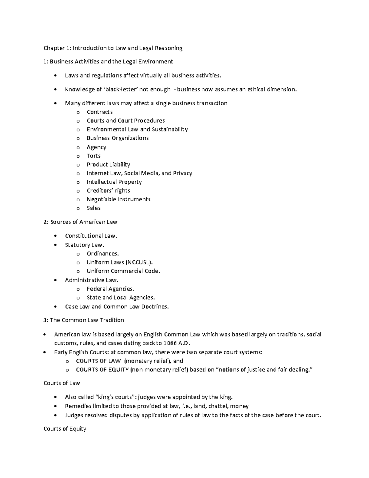 Chapter 1 - Chapter 1: Introduction To Law And Legal Reasoning 1 ...