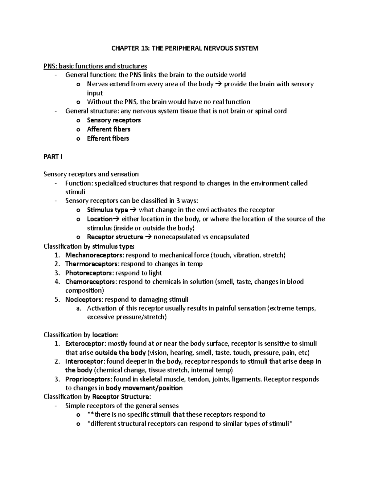 Chapter 13 The Peripheral Nervous System Word Doc Notes Chapter 13