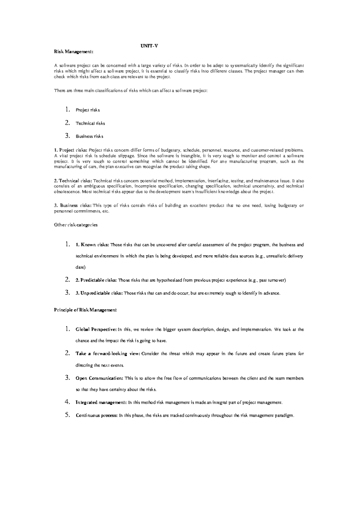 UNIT-V - Summary Computer Science And Engineering - UNIT-V Risk ...