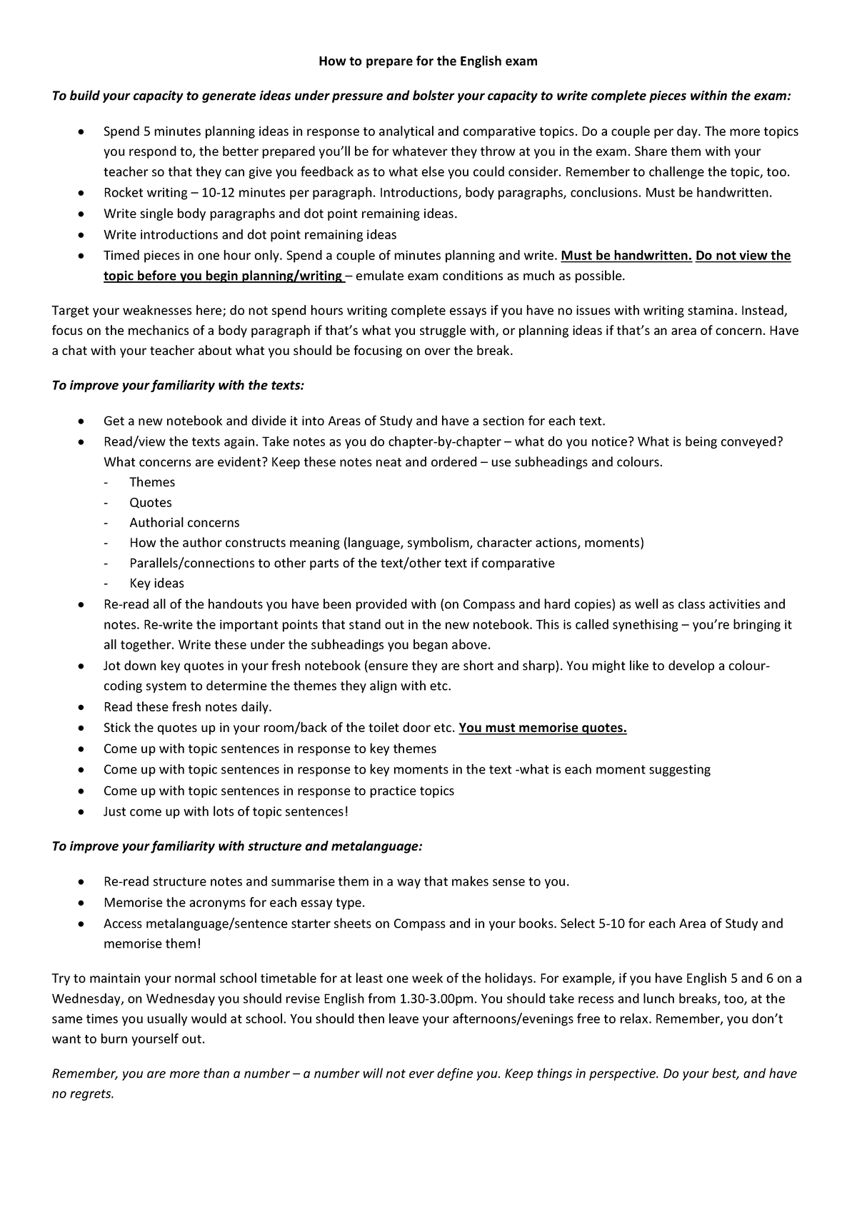 Exam Revision Guide And Practice Topics For Section A And Section B ...