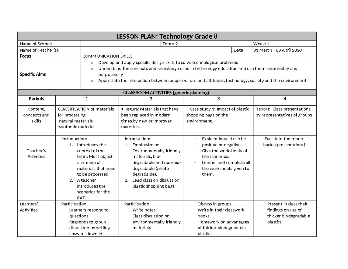 Technology Grade 8 TERM 2 Lesson Plans - LESSON PLAN: Technology Grade ...
