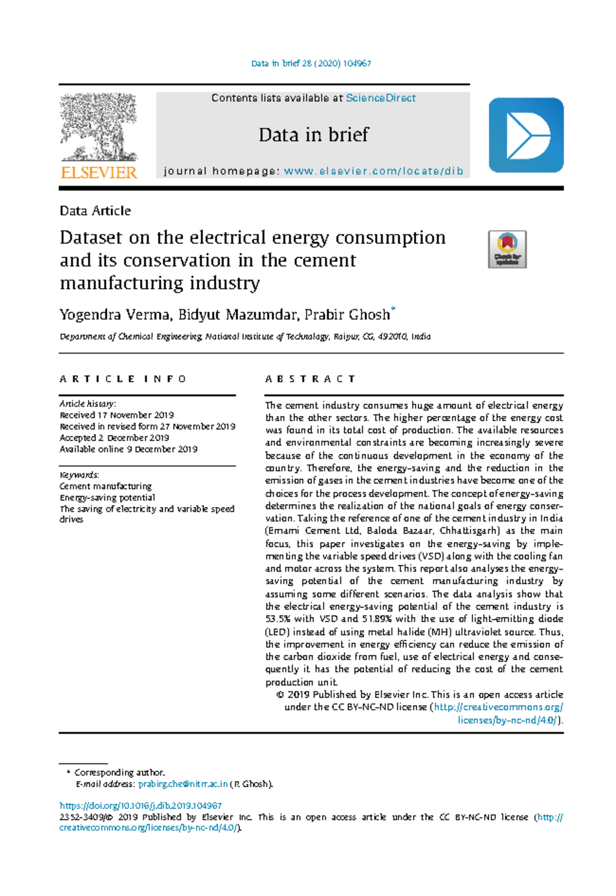 Dataset on the electrical energy consumption and its conservation in