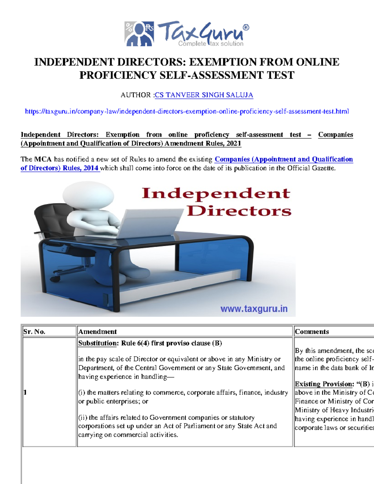 Independent Directors Exemption from online proficiency selfassessment