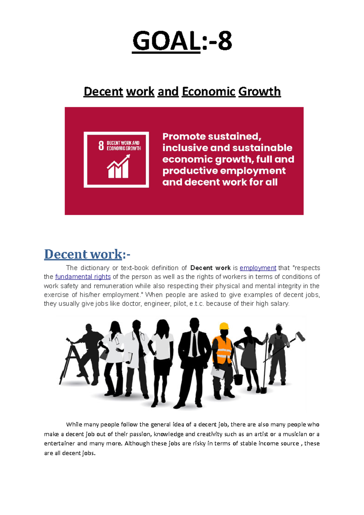 Decent work and Economic Growth - GOAL:- Decent work and Economic ...