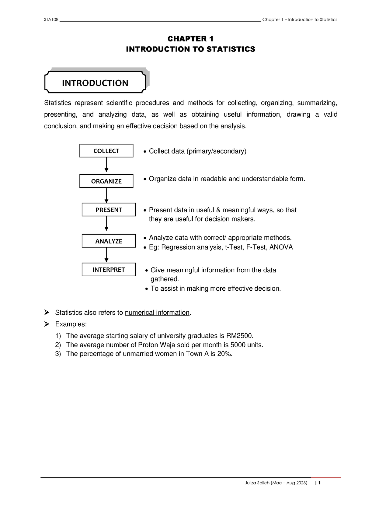 STA108 Chapter 1 - Intro To Statistics - CHAPTER 1 INTRODUCTION TO ...