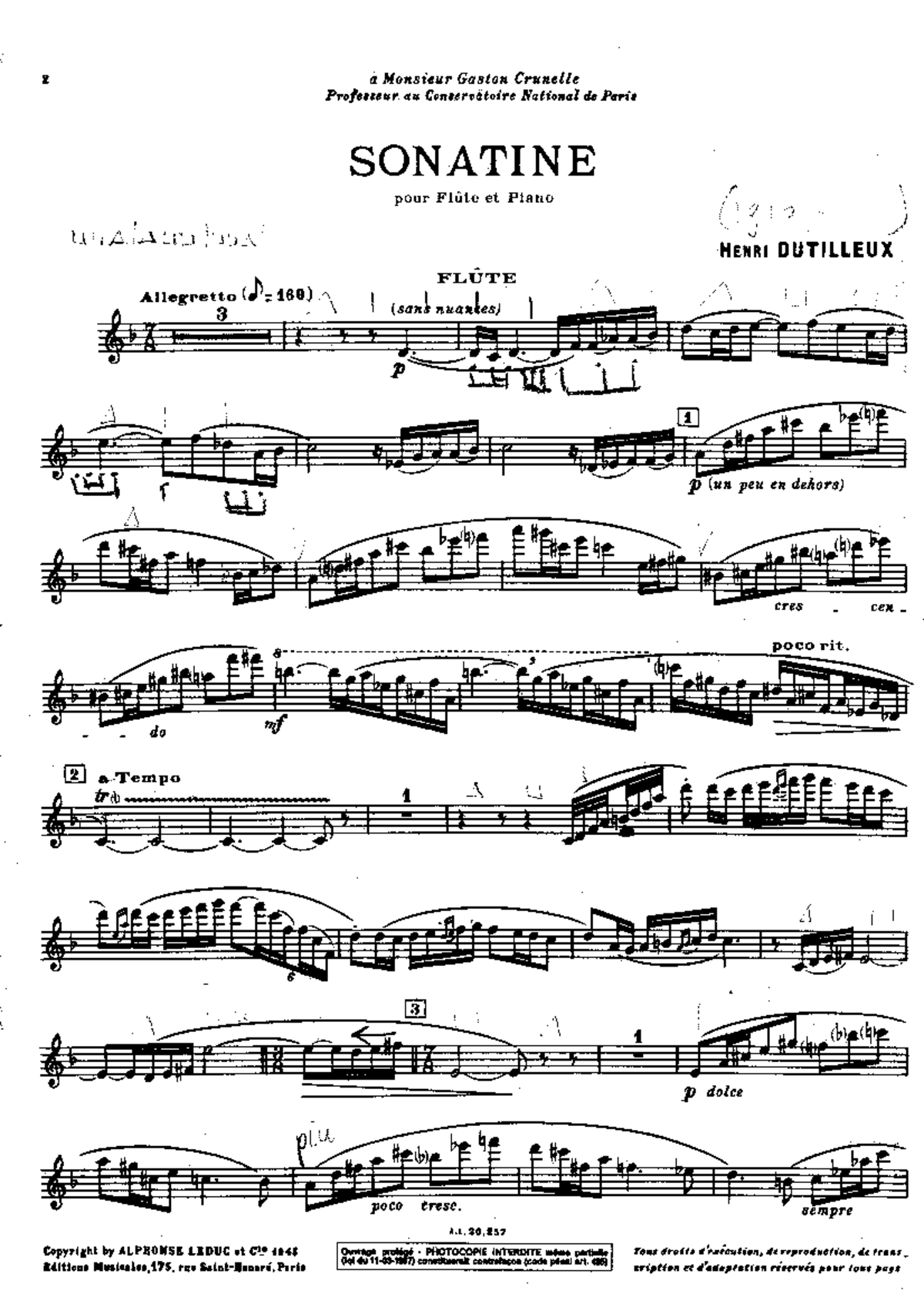 dutilleuxsonatineflutepartpdf 2 A . HENRI DUTILLEUX