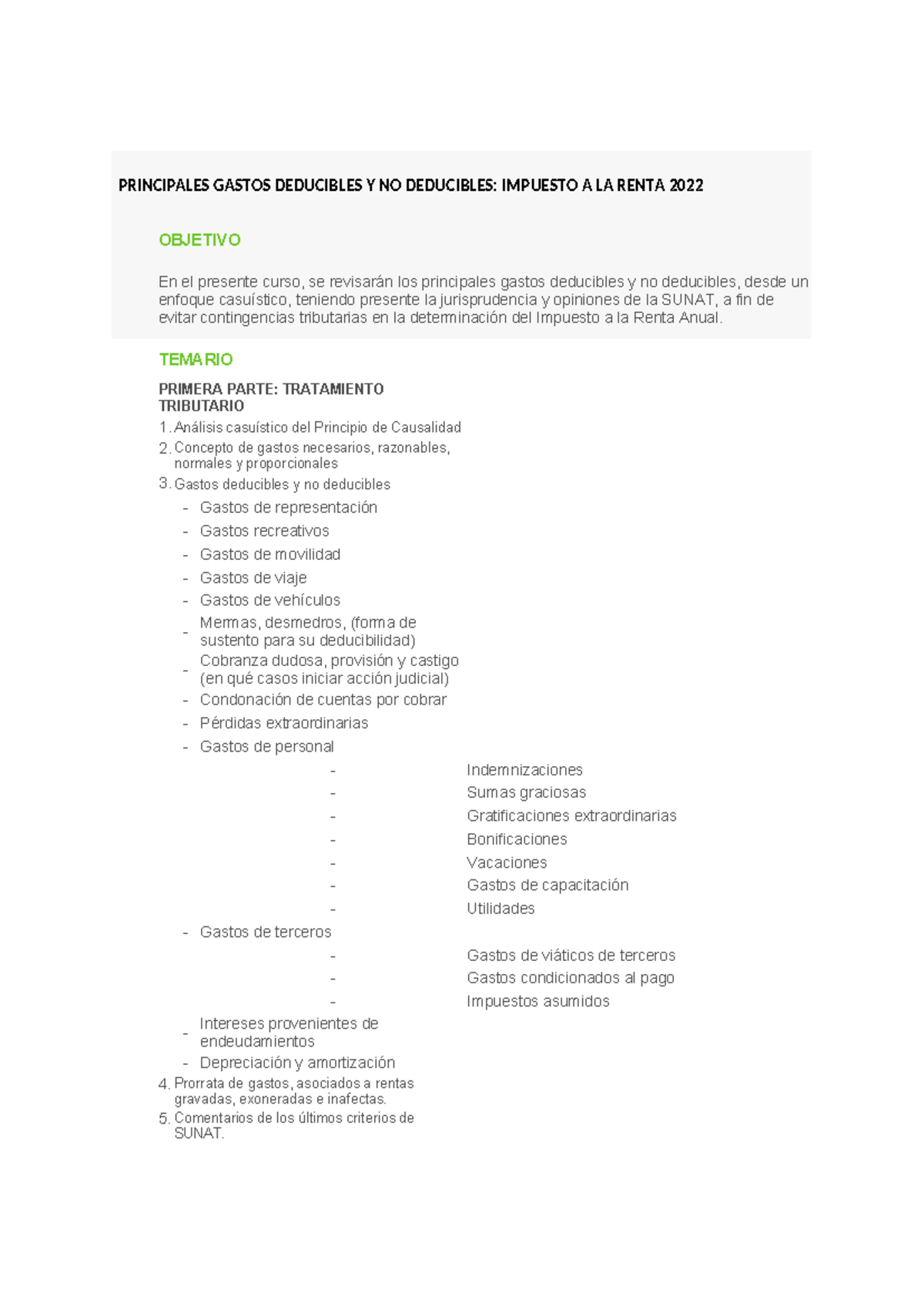 Principales Gastos Deducibles Y NO Deducibles - PRINCIPALES GASTOS ...