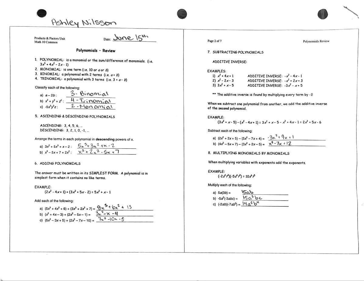 Grade 10 Math Polynomials - Studocu