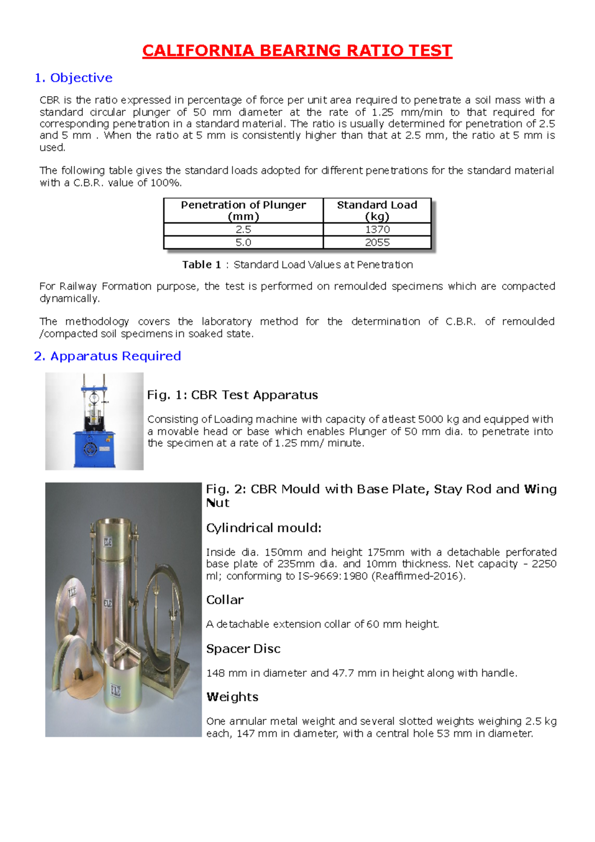 Test-07 - Test - CALIFORNIA BEARING RATIO TEST 1. Objective CBR Is The ...