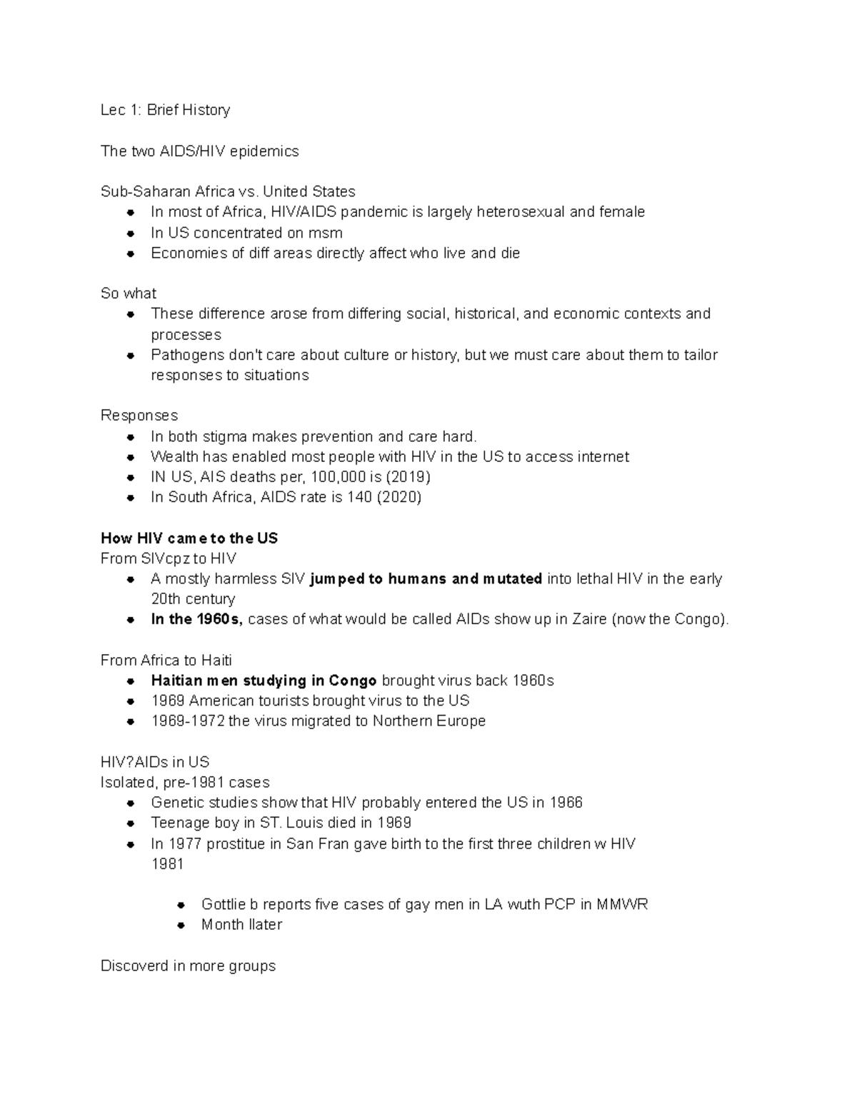Pub Hlth 80 Pr. 1 - Lec 1: Brief History The two AIDS/HIV epidemics Sub ...