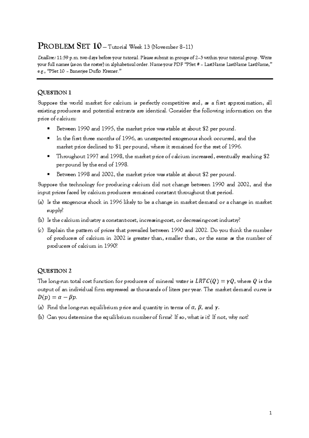 Problem Set 10 - Lecture 11- Tutorial Week 13 - EC2101 - NUS - Studocu