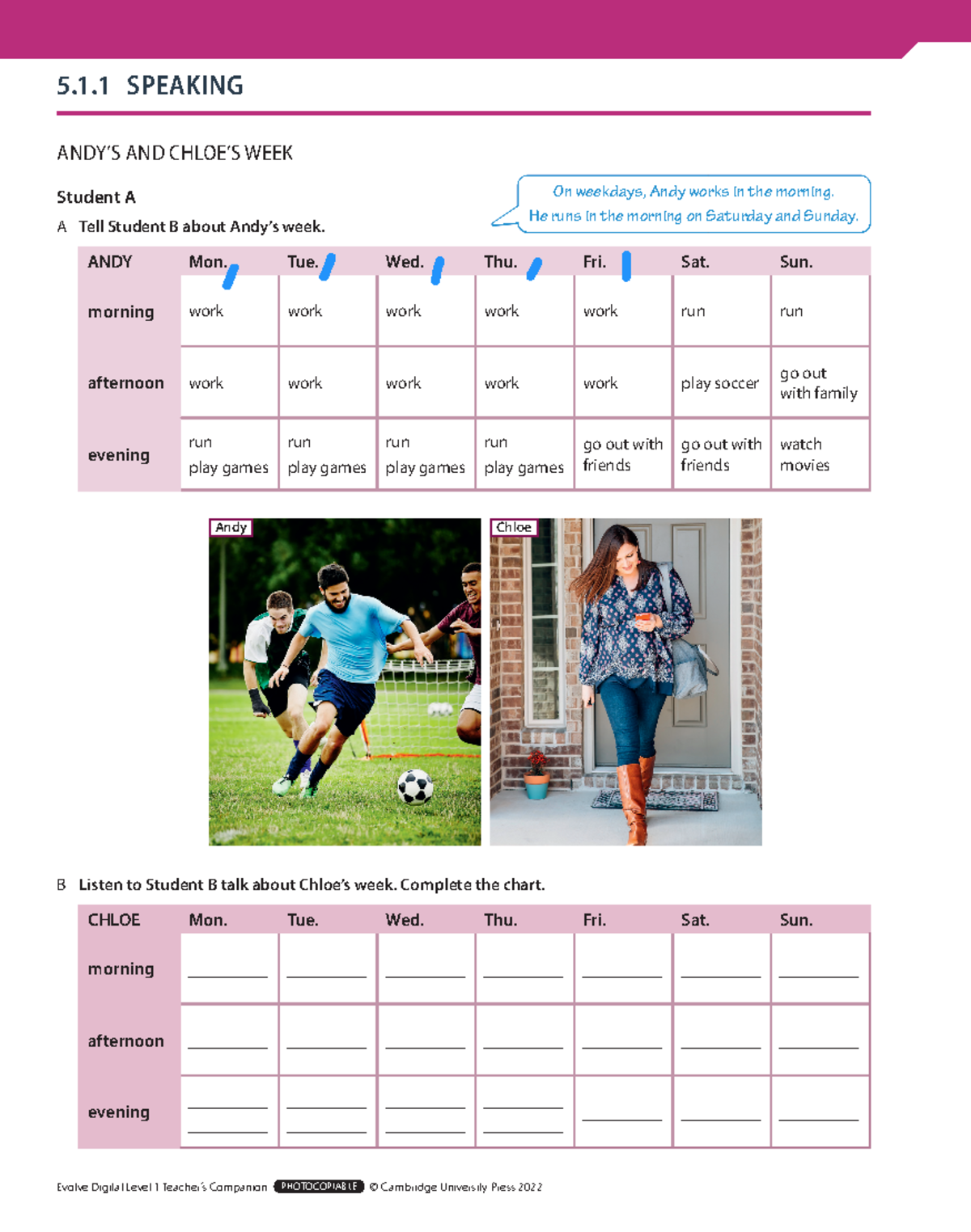 Evolve Digital Level 1 Worksheets 5.1 - ANDY’S AND CHLOE’S WEEK Student ...