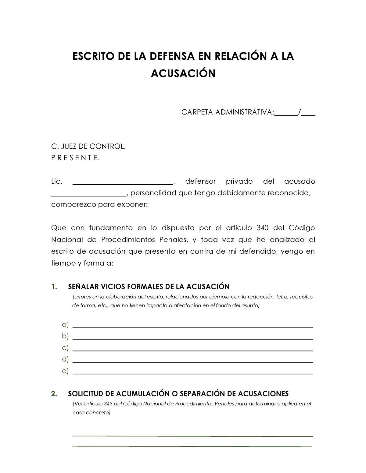 Escrito DE LA Defensa EN Relaci郚 A LA Acusaci郚 - ESCRITO DE LA DEFENSA ...