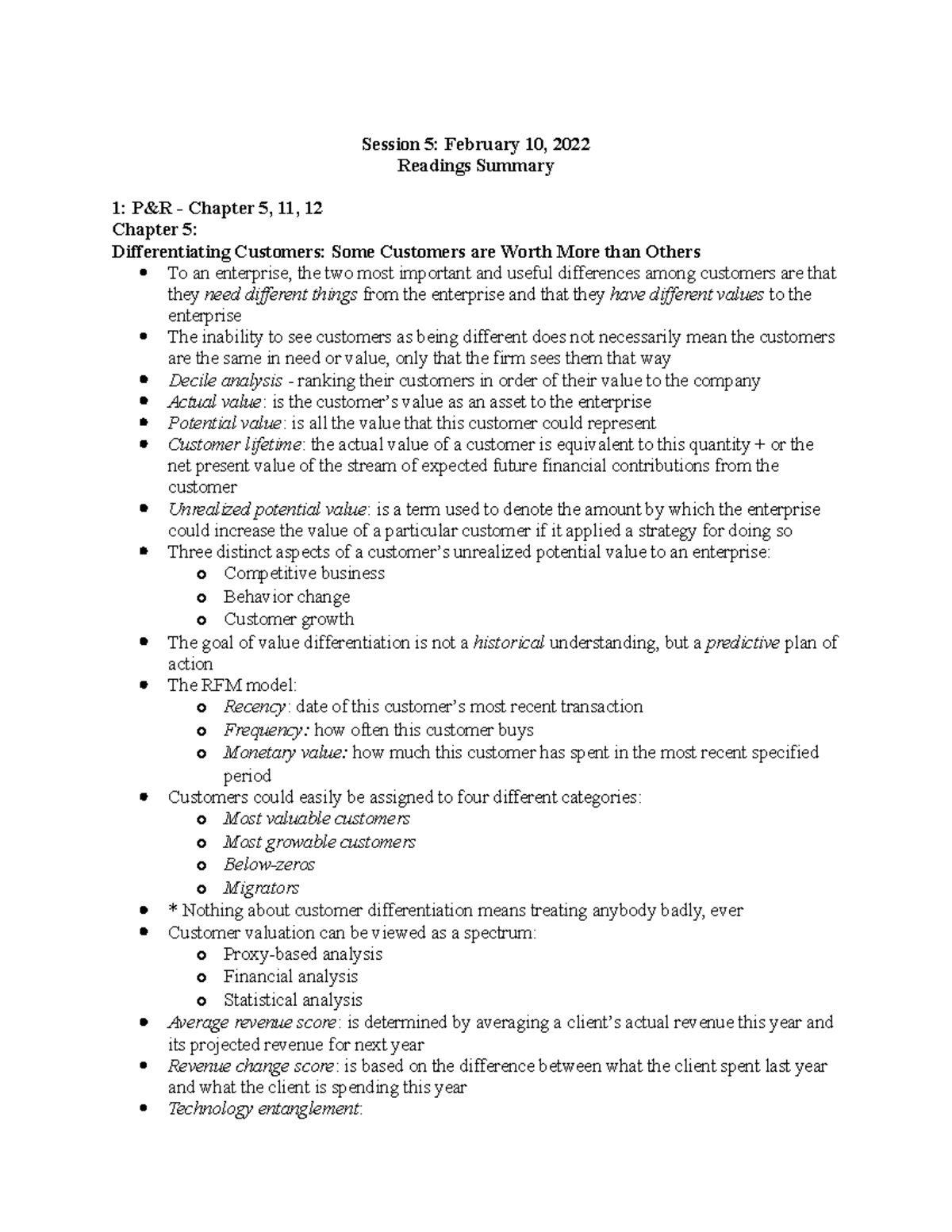 Session 5 - Textbook Readings Assigned Notes - Session 5: February 10 ...