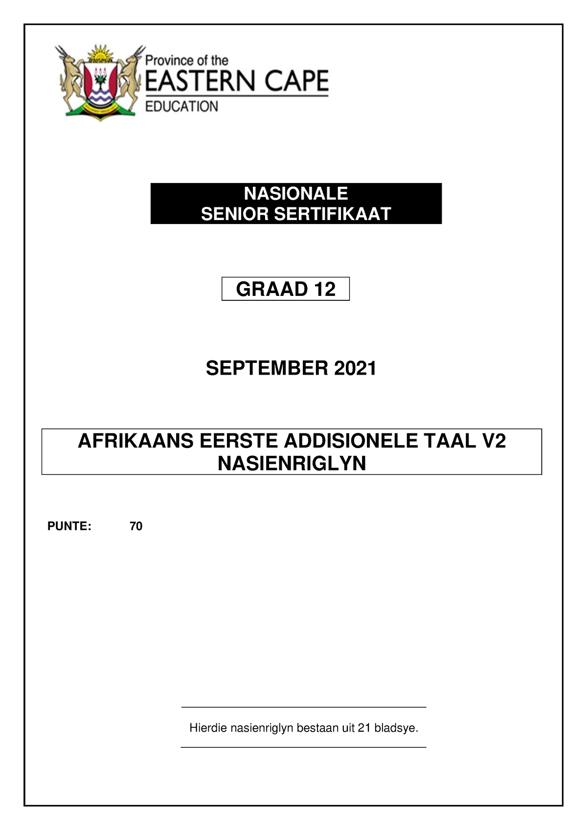 AFR FAL P2 MEMO GR12 SEPT2021 - NASIONALE SENIOR SERTIFIKAAT GRAAD 12 ...