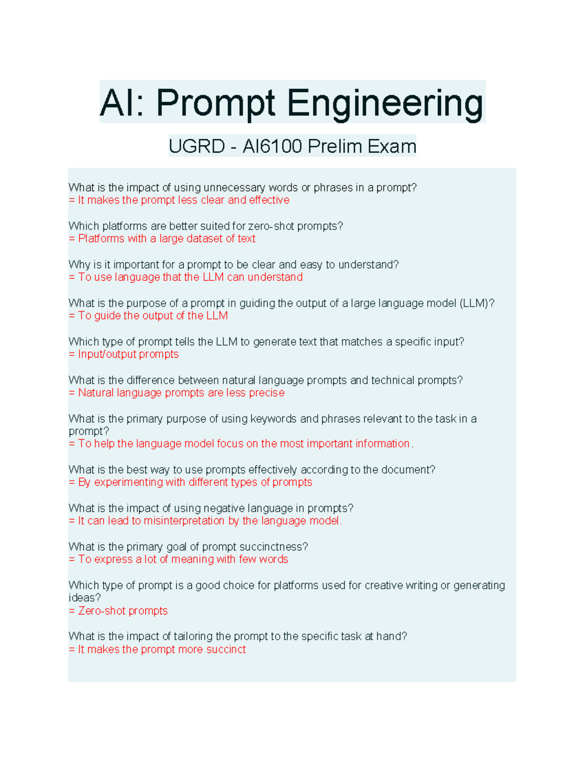 AI Prompt Engineering Prelim Exam - AI: Prompt Engineering UGRD ...