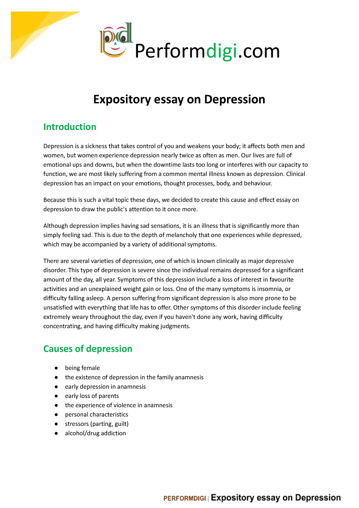 argumentative essay about depression introduction