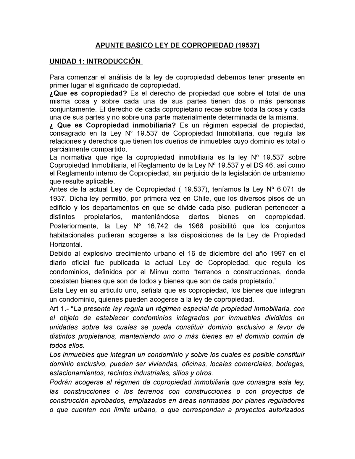 Apunte Basico Ley De Copropiedad Apunte Basico Ley De Copropiedad 19537 Unidad 1 4847