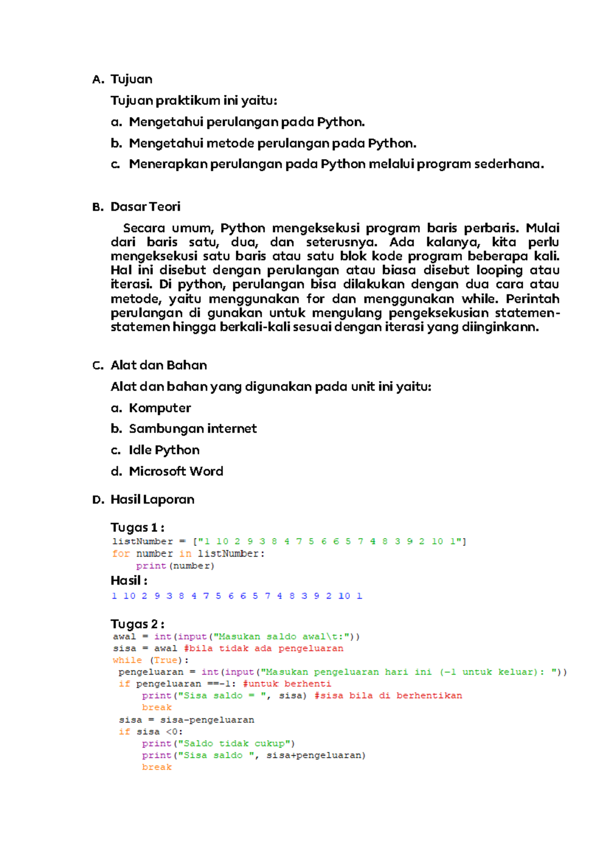 5. Laporan Praktikum Perulangan pada Pemrograman Python - A. Tujuan ...