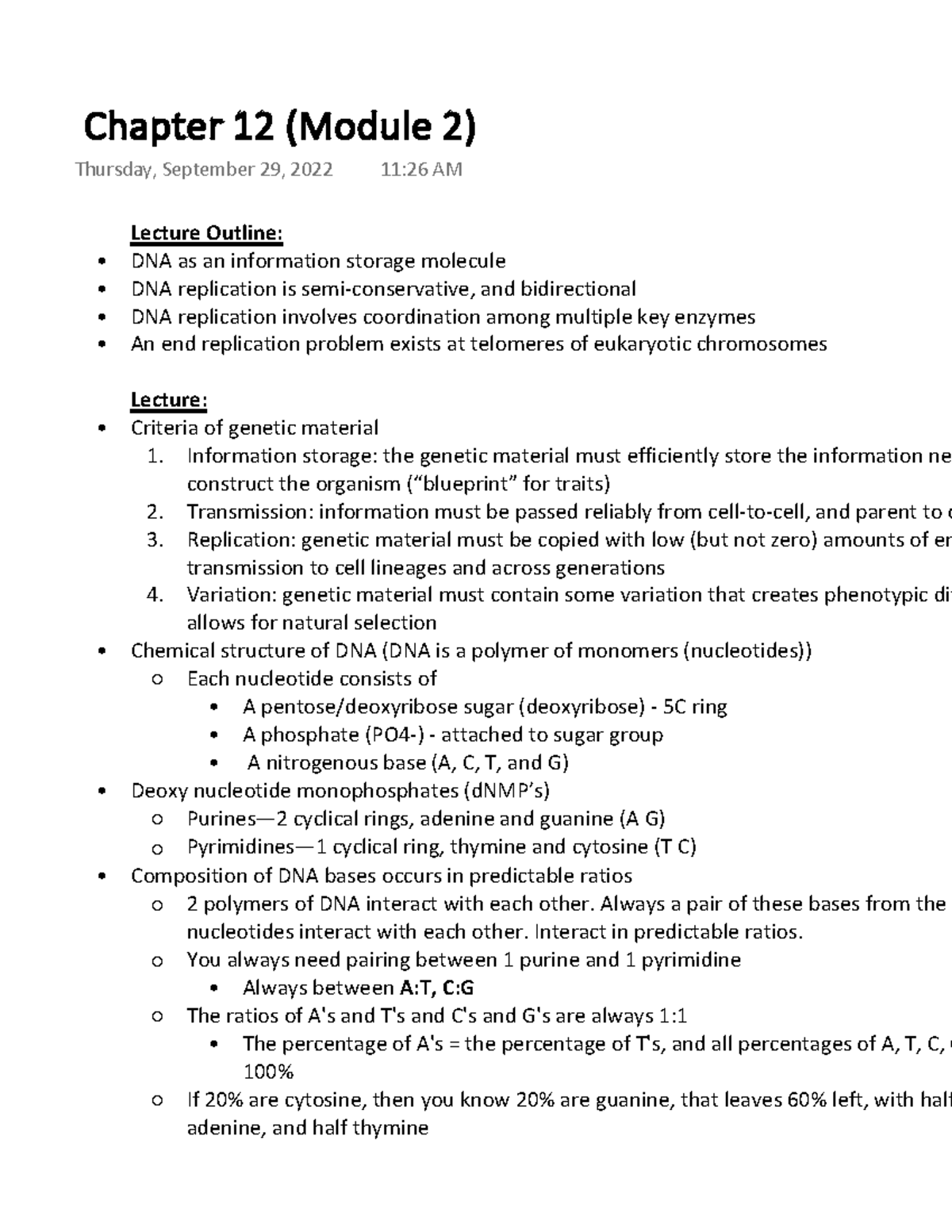 Module 2 Chapter 12 (lecture) - Lecture Outline: DNA as an information ...