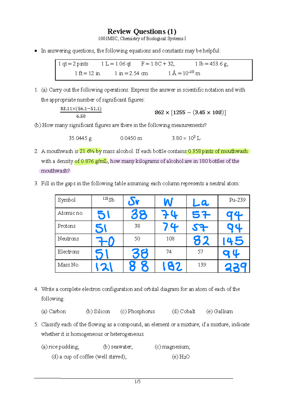 Mid Tri Practice questions w working and answers 1/ 1001MSC