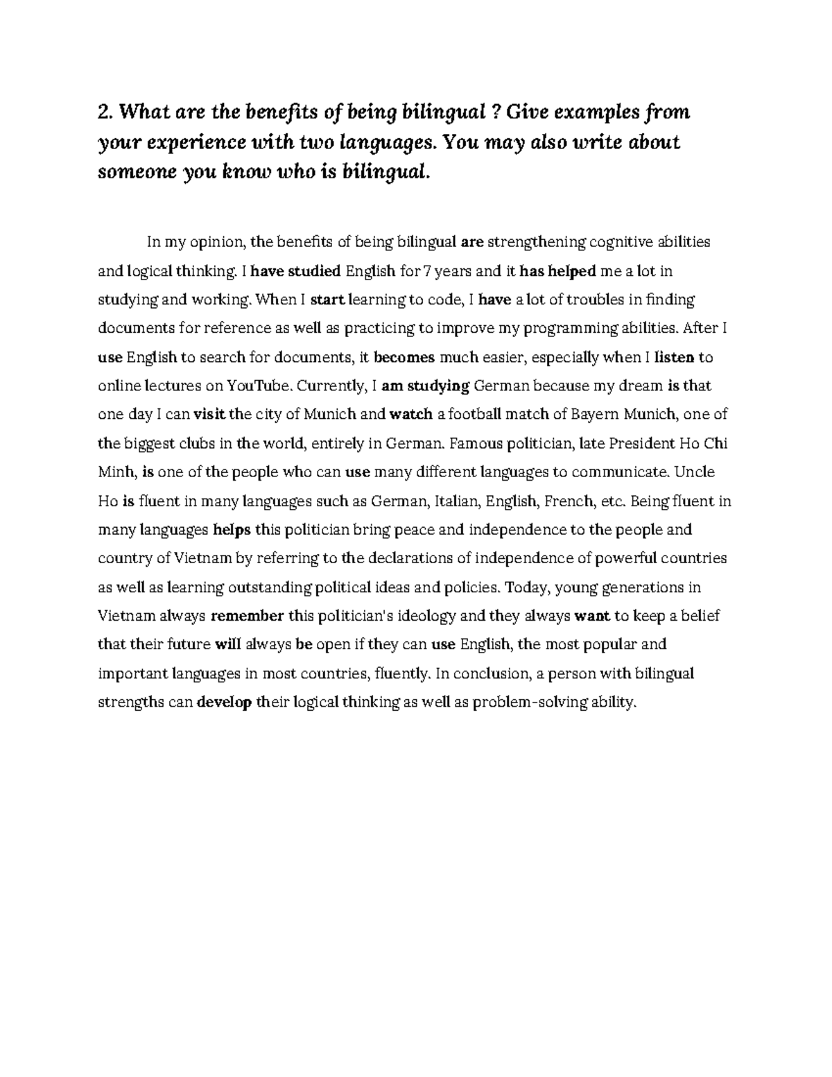 Grammar Writing (p. 33 Part 3) - Homework - 2. What are the benefits of ...