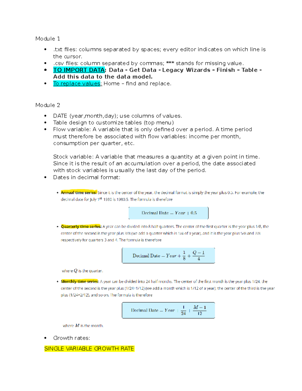 Econ notes (1-4) - Module 1 .txt files: columns separated by spaces ...