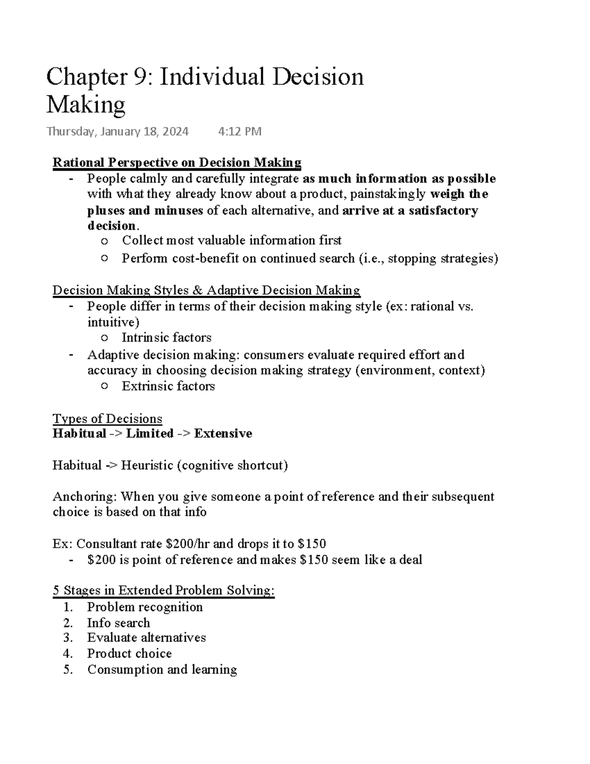 Chapter 9 Individual Decision Making - Rational Perspective on Decision ...