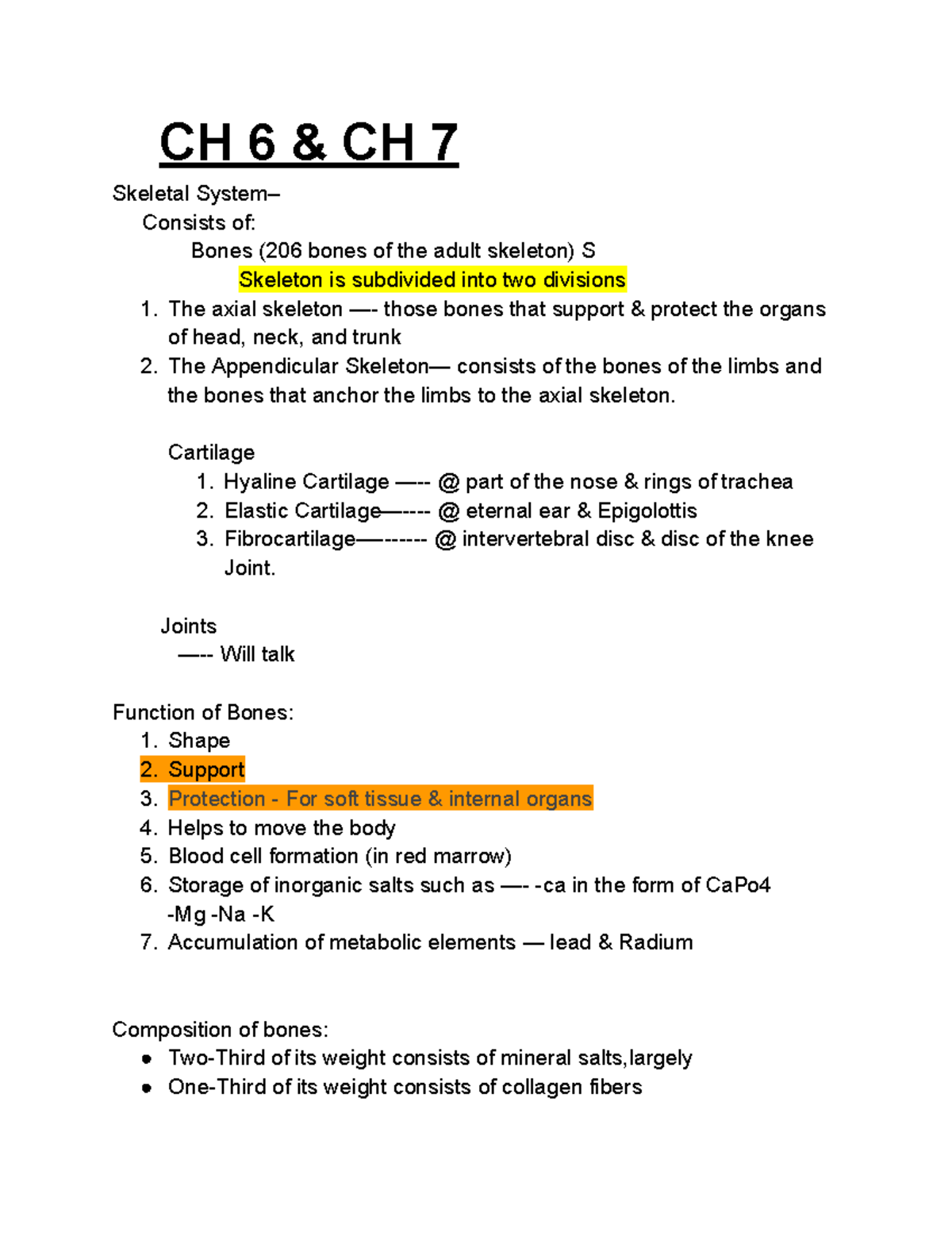 Untitled Document - Google Docs - CH 6 & CH 7 Skeletal System Consists ...