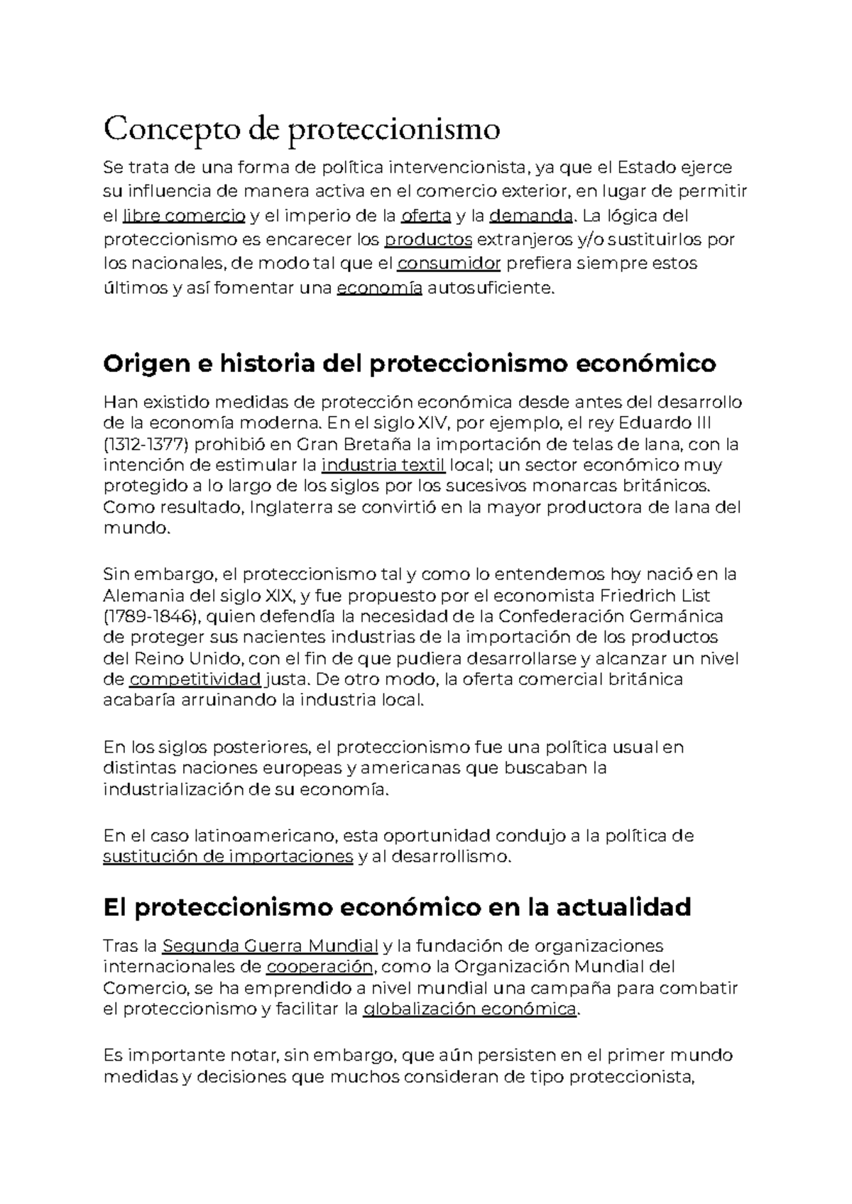 Concepto De Proteccionismo La Lógica Del Proteccionismo Es Encarecer Los Productos Extranjeros 5946