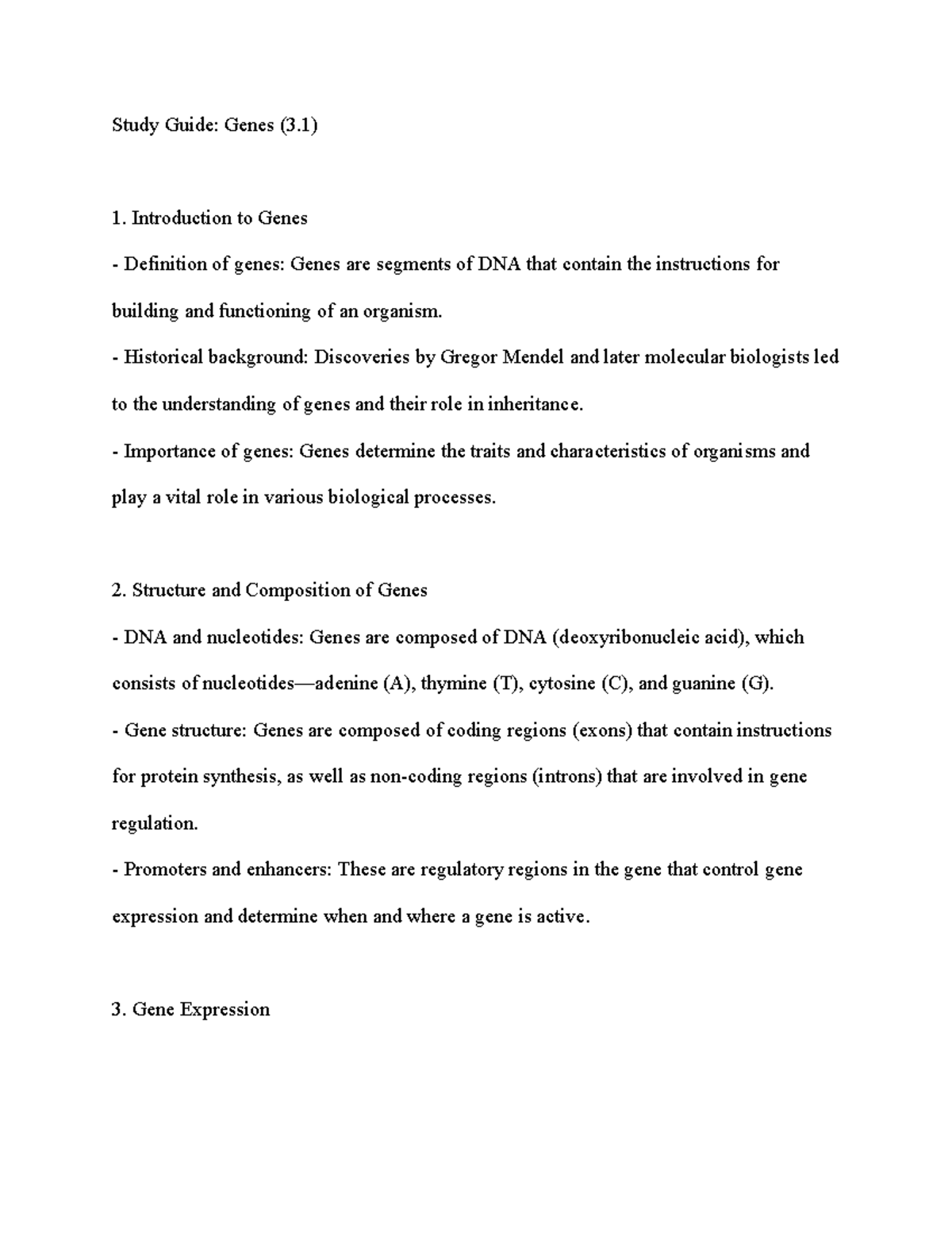 Genes 3 - Study Guide: Genes (3) Introduction to Genes Definition of ...