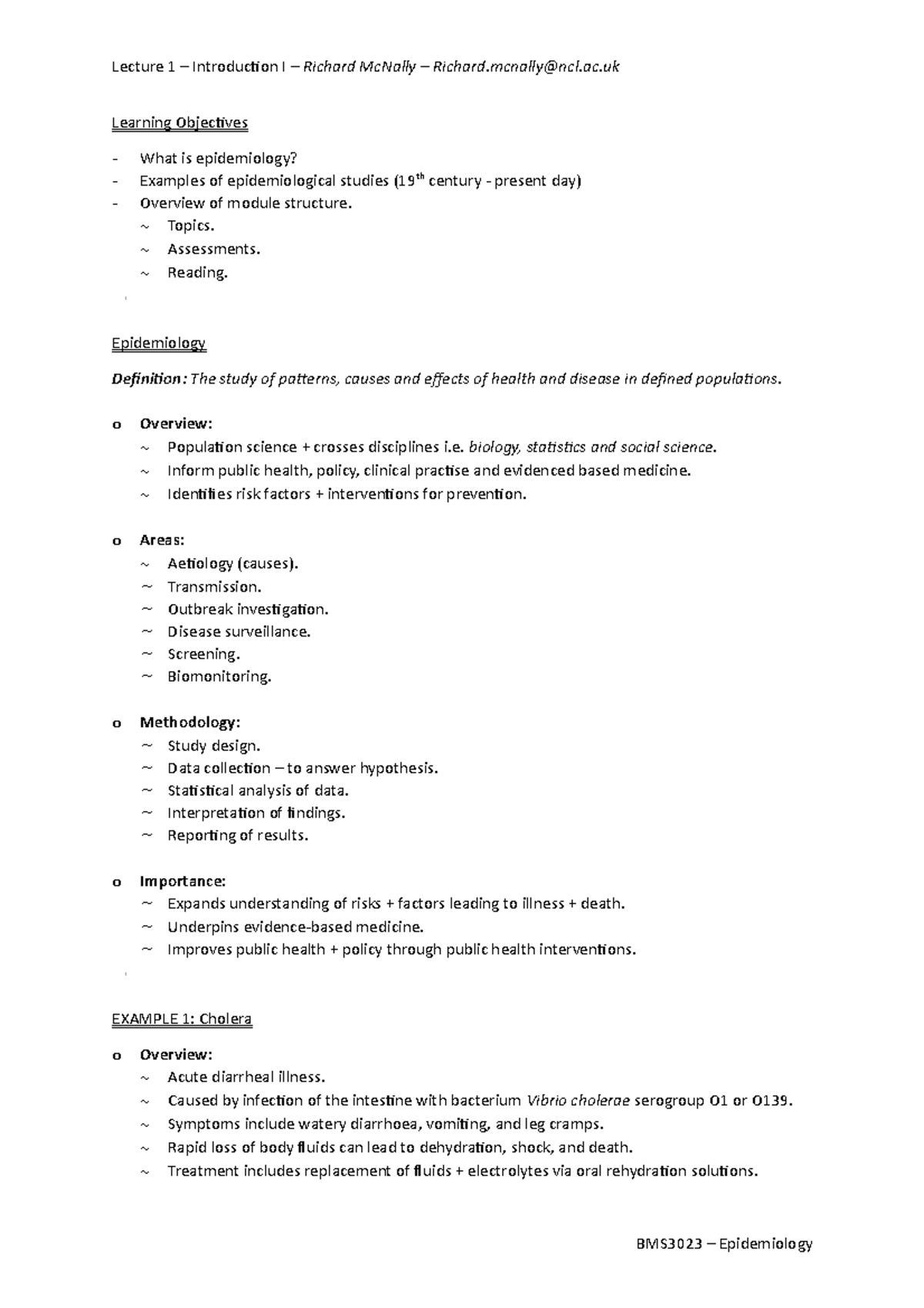 L01 Introduction I - Learning Objectives What is epidemiology? Examples ...