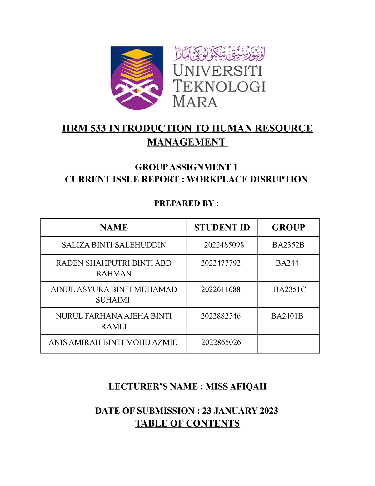 assignment hrm 533 current issue