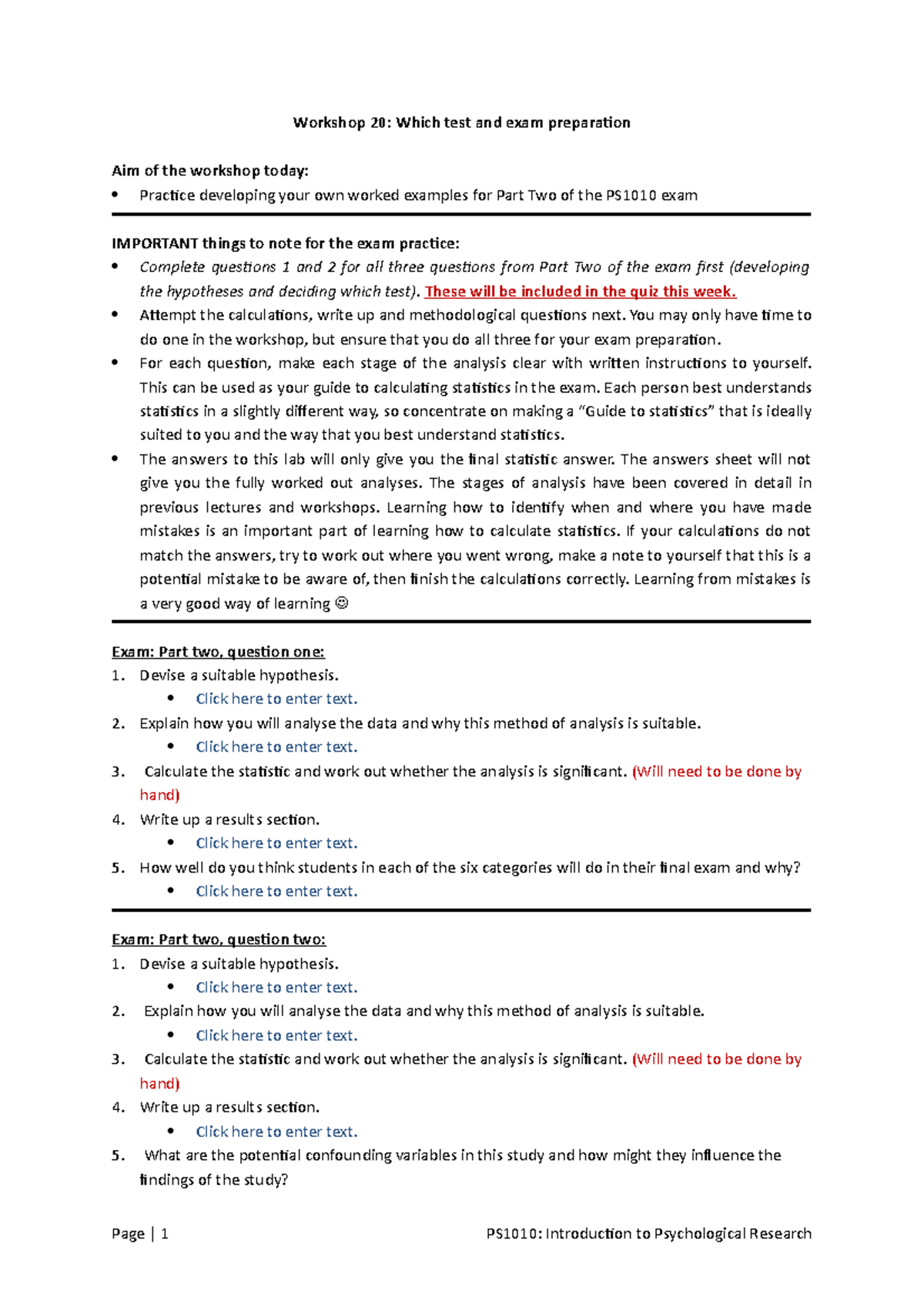 Workshop 20 exam - Workshop 20: Which test and exam preparation Aim of ...