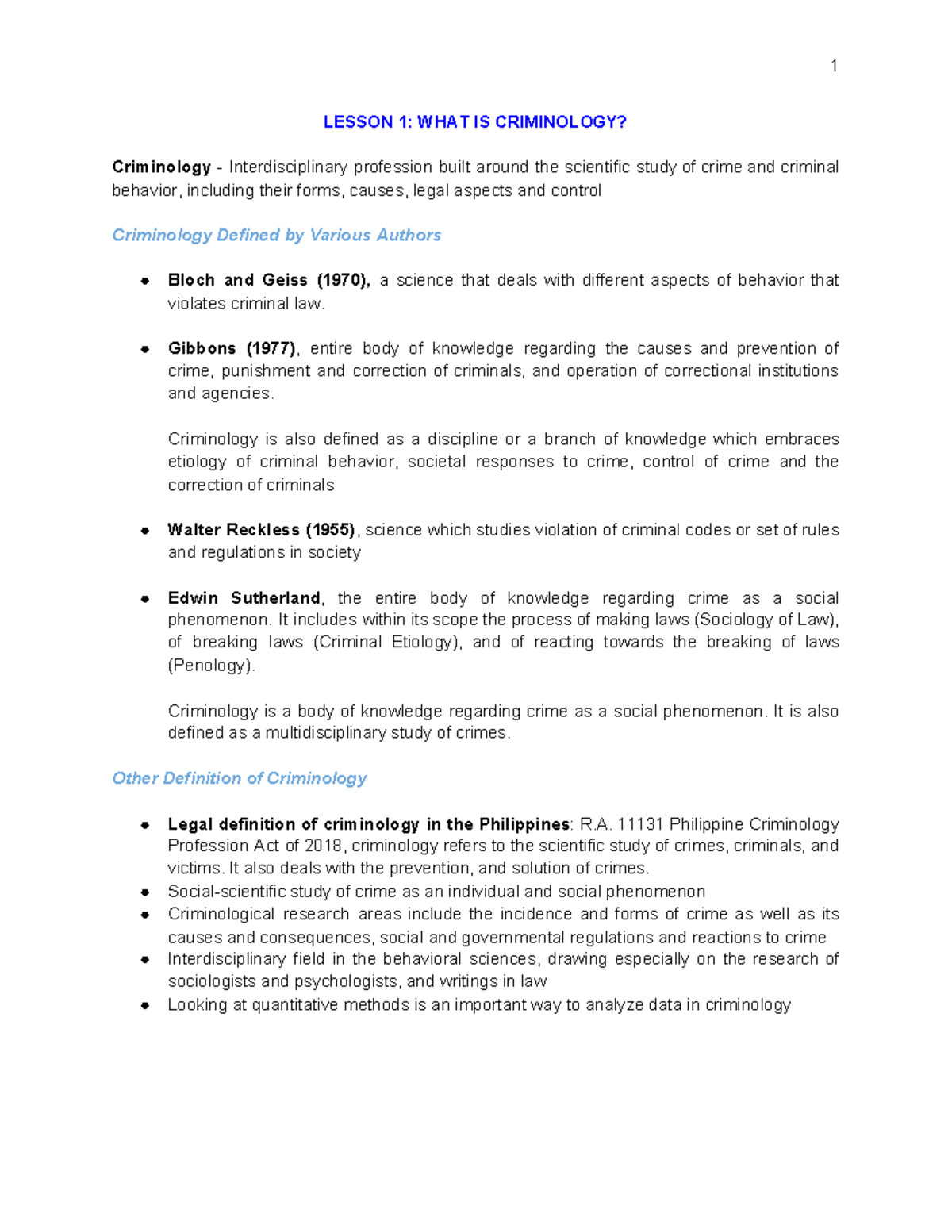 [CRIM-1] Introduction To Criminology - LESSON 1: WHAT IS CRIMINOLOGY ...