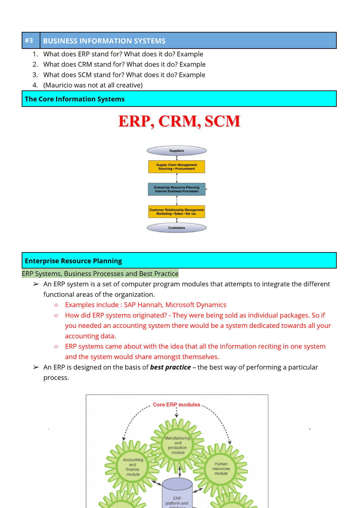 Notes for Lecture 3 3 BUSINESS INFORMATION SYSTEMS What does ERP