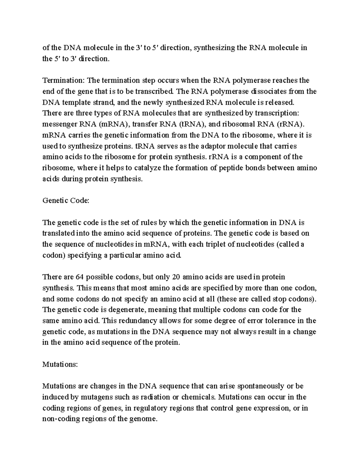 DNA P10 3- Google Docs - DNA NOTES - of the DNA molecule in the 3' to 5 ...