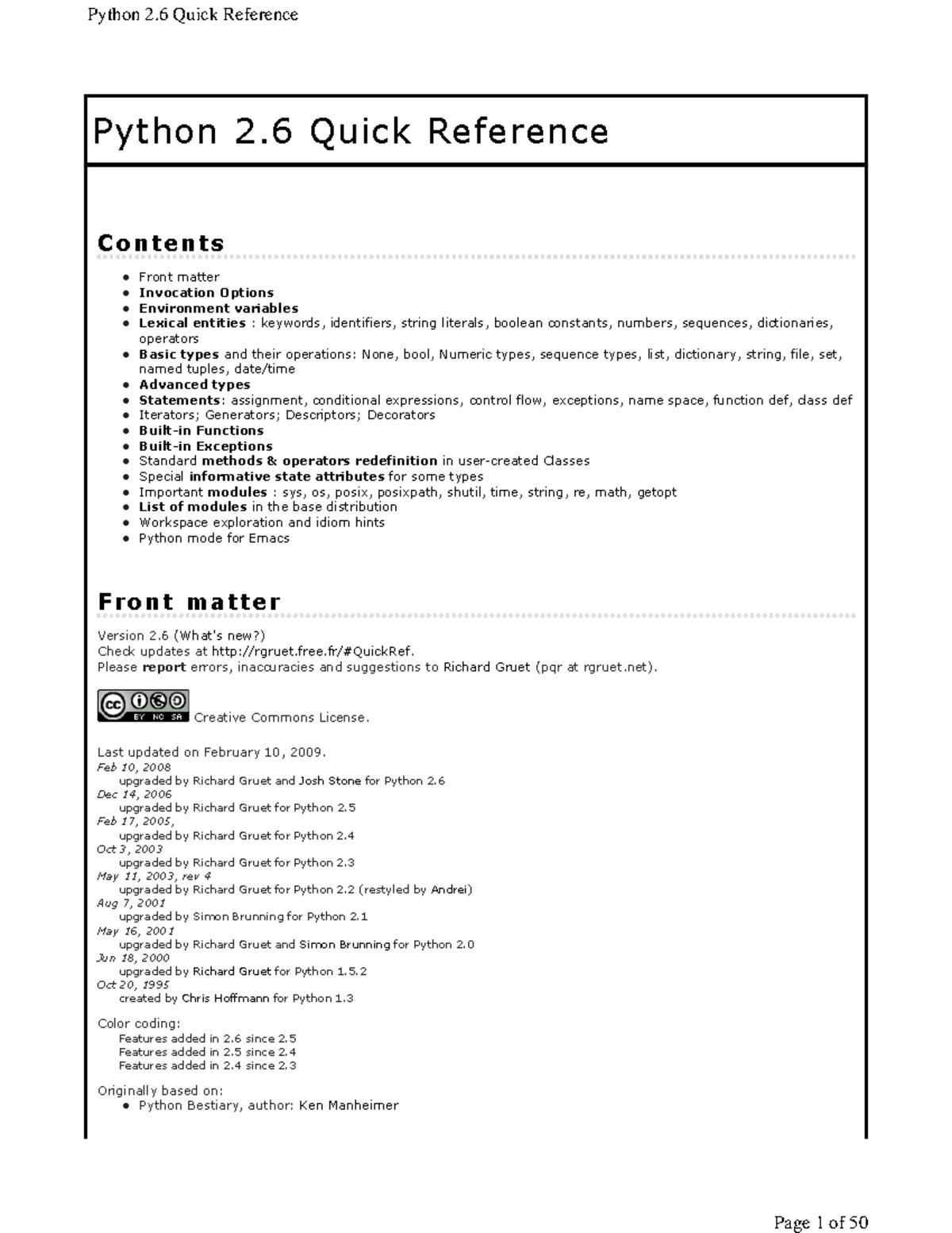 Python 2.6 Quick Reference - Python 2 Quick Reference Front Matter ...